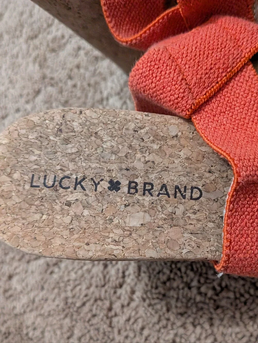 Lucky Brand Marinah Orange Elastic Strap Cork Platform Sandals 10